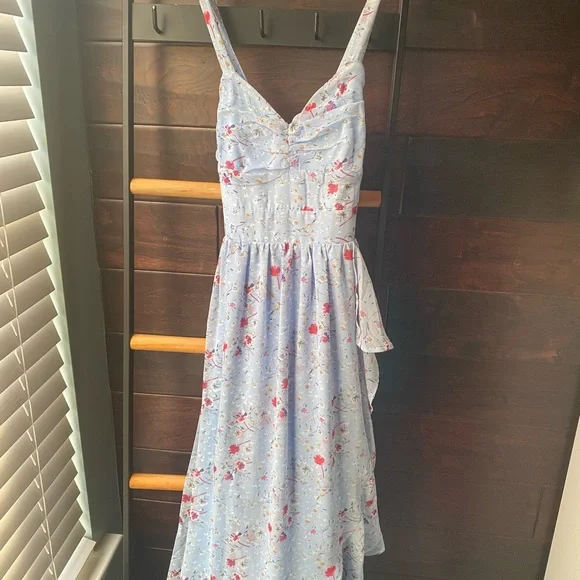 Lulu's Light Blue Floral Maxi Dress with Pink Accents - Picture 1 of 3